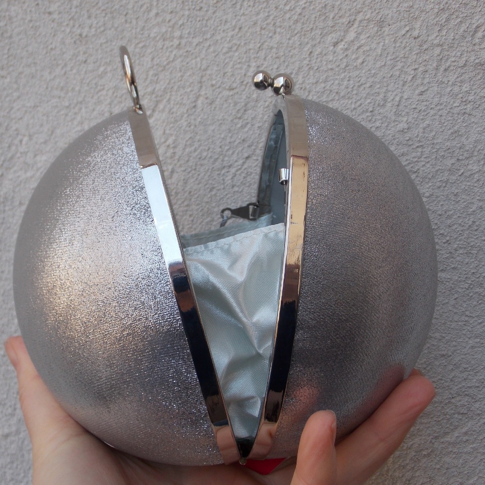 Silver Ball Purse by Vieta, Shoulder Chain Option